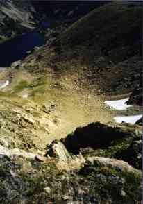 looking down from ridge